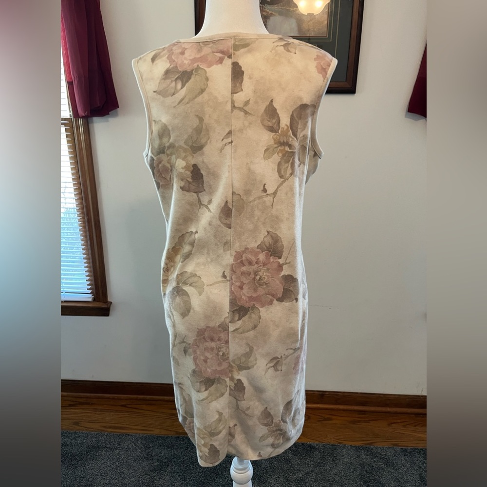 Beige Floral sleeveless dress with long sleeve sweater
